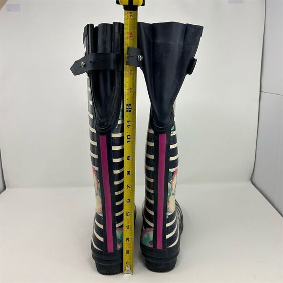 Joules Navy Blue Watercolor Floral Stripe Rain Boots Size 8 **small flaw** - Picture 9 of 16